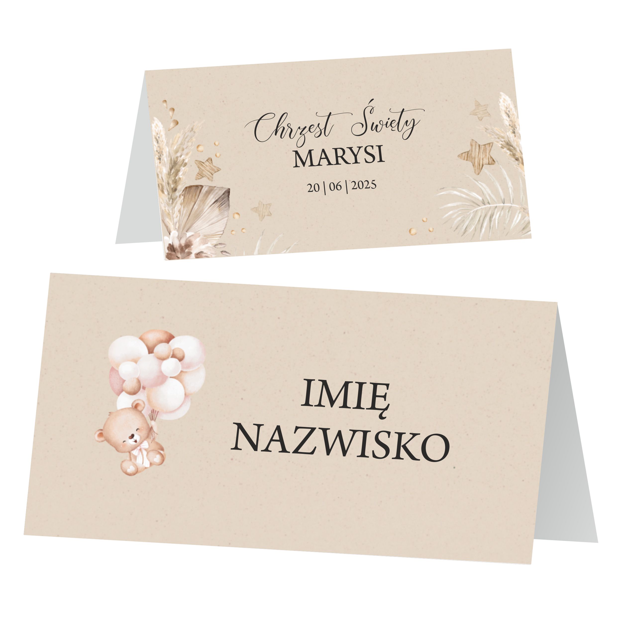 Winietki na stół chrzest roczek ZSCB1 zestaw 12 szt