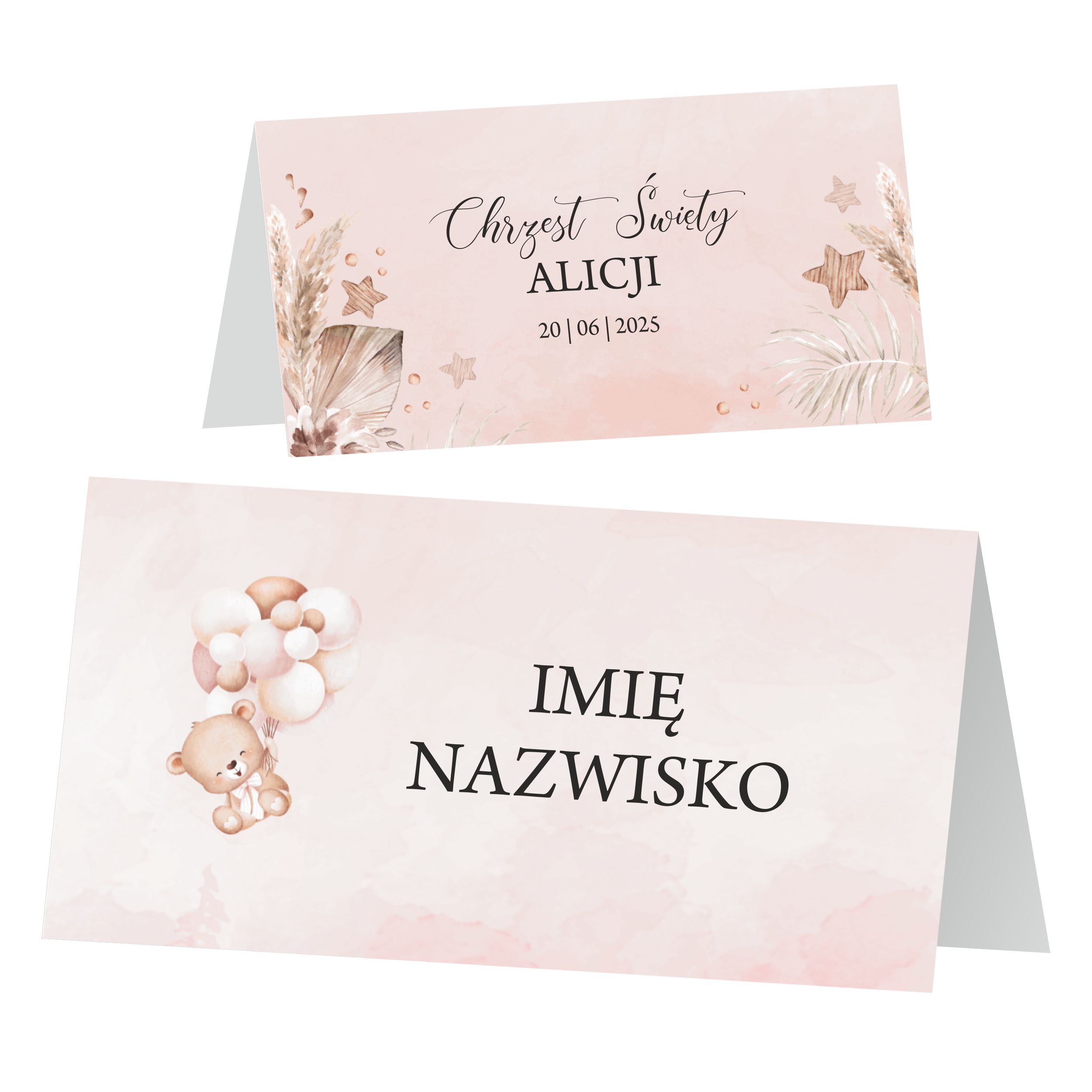 Winietki na stół chrzest roczek ZSCB2 zestaw 12 szt