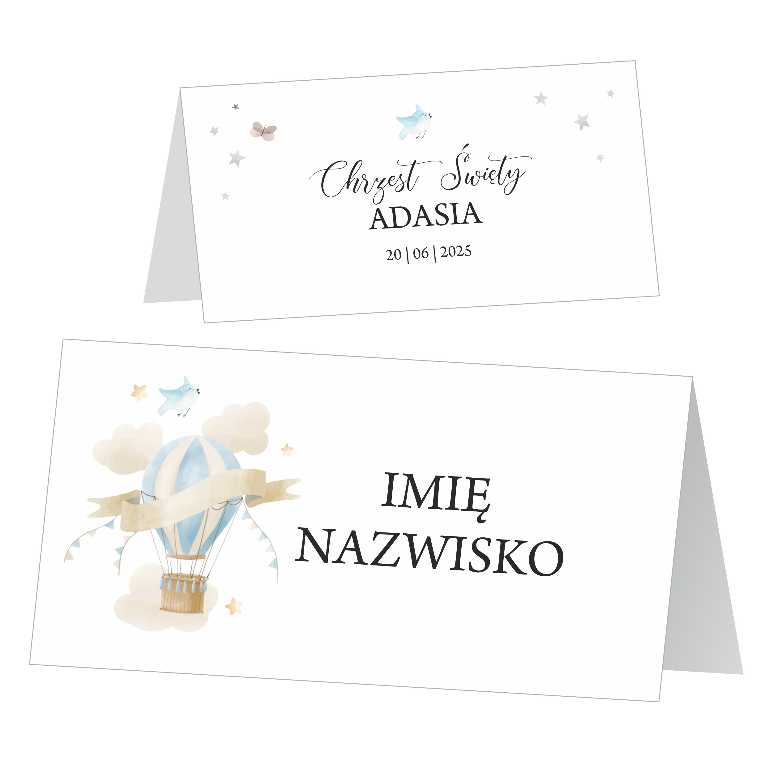 Winietki na stół chrzest roczek ZSCB5 zestaw 12 szt