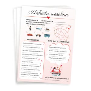 Ankieta Weselna dla Gości Weselnych GRUBY PAPIER 10 sztuk - czerwony