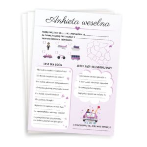 Ankieta Weselna dla Gości Weselnych GRUBY PAPIER 10 sztuk - liliowy