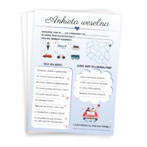 Ankieta Weselna dla Gości Weselnych GRUBY PAPIER 10 sztuk - niebieski